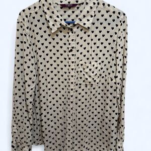 Asos Women's Unique White & Black Heart Print Long Sleeved Work Blouse